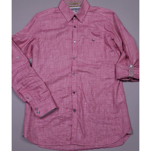 Ted Baker Cotton Linen Roll Tab Flip Cuff Button Up Shirt Lightweight Preppy 3 M - Picture 2 of 9